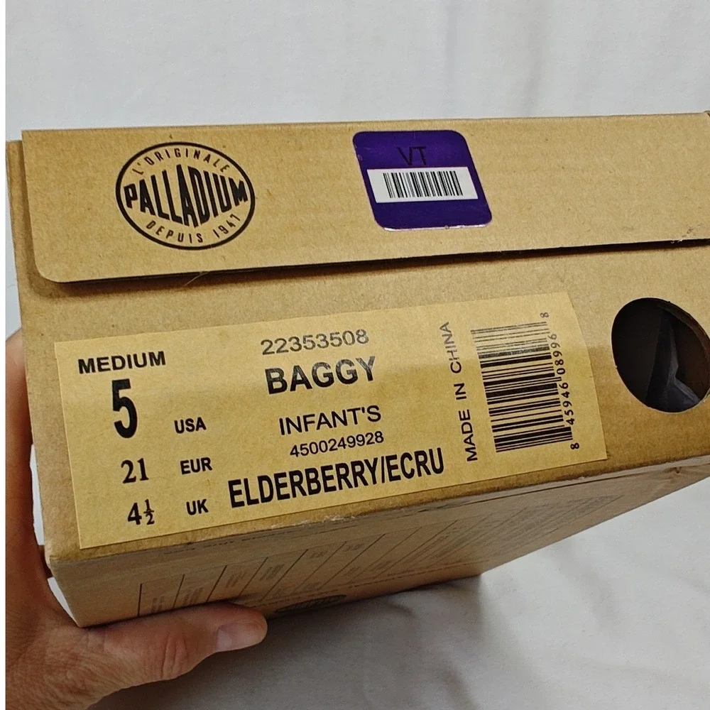 Palladium Baggy Boots Elderberry Purple Plaid Canvas Infant Size 5 New in Box